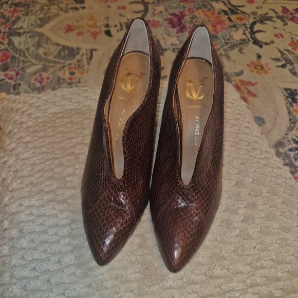 Vince Camuto Brown Snakeskin-Effect Pointed Ankle Heels - Picture 2 of 4